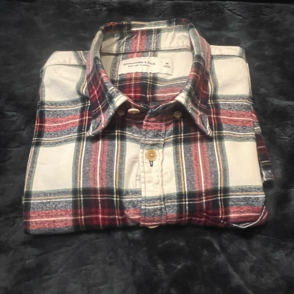 Abercrombie & Fitch Men's Plaid Shirt - Red and Blue
